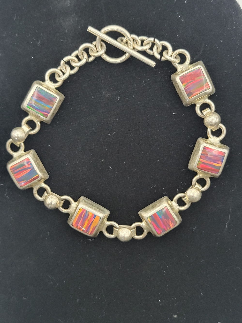 Square Fire Opal-Style Toggle Bracelet - Women Jewelry